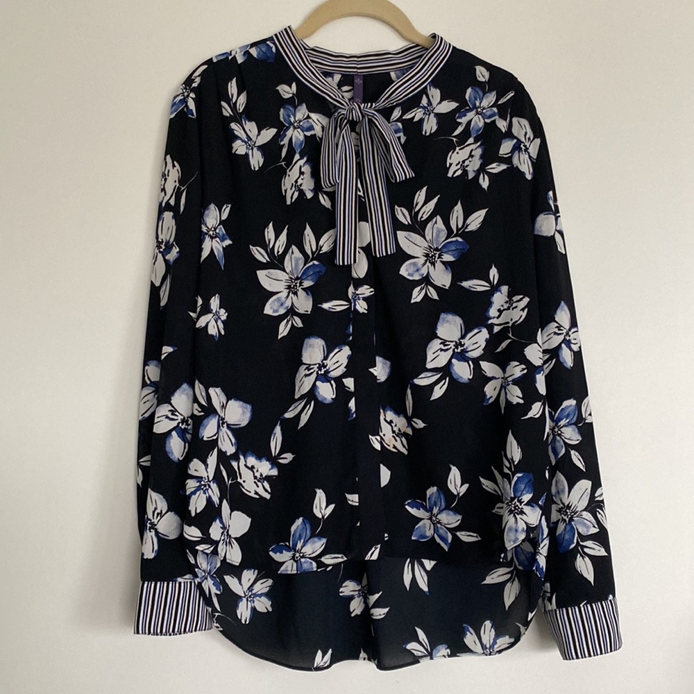 Black English Garden Tie-Neck Top, PS